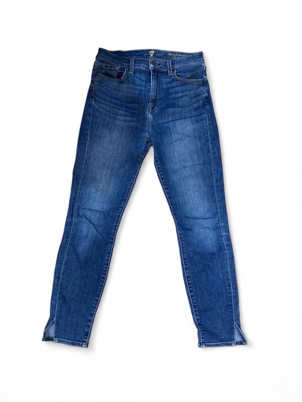 7 For All Mankind High-Waisted Skinny Jeans Size 28 Blue Split Hem